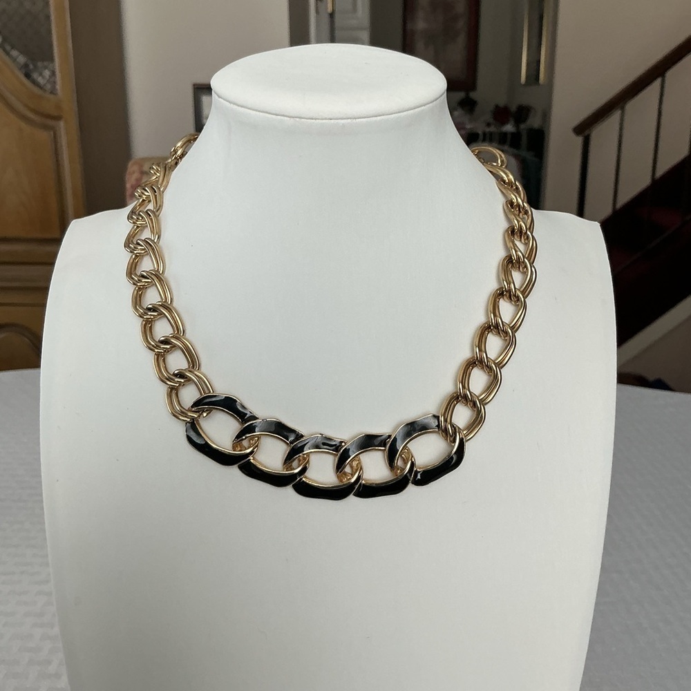 Black Enamel Gold Tone Choker Necklace